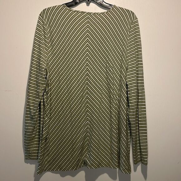 J. Jill- Tunic Top Cream & Green Striped Long Sleeve Basic Shirt- Size XL - Picture 2 of 6